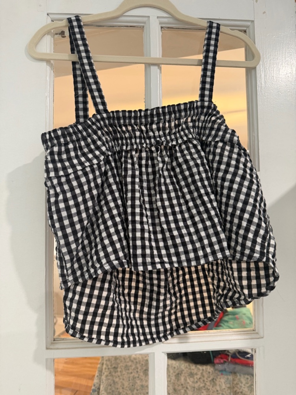 Free People Black & White Gingham Smocked Crop Top - Picture 2 of 2